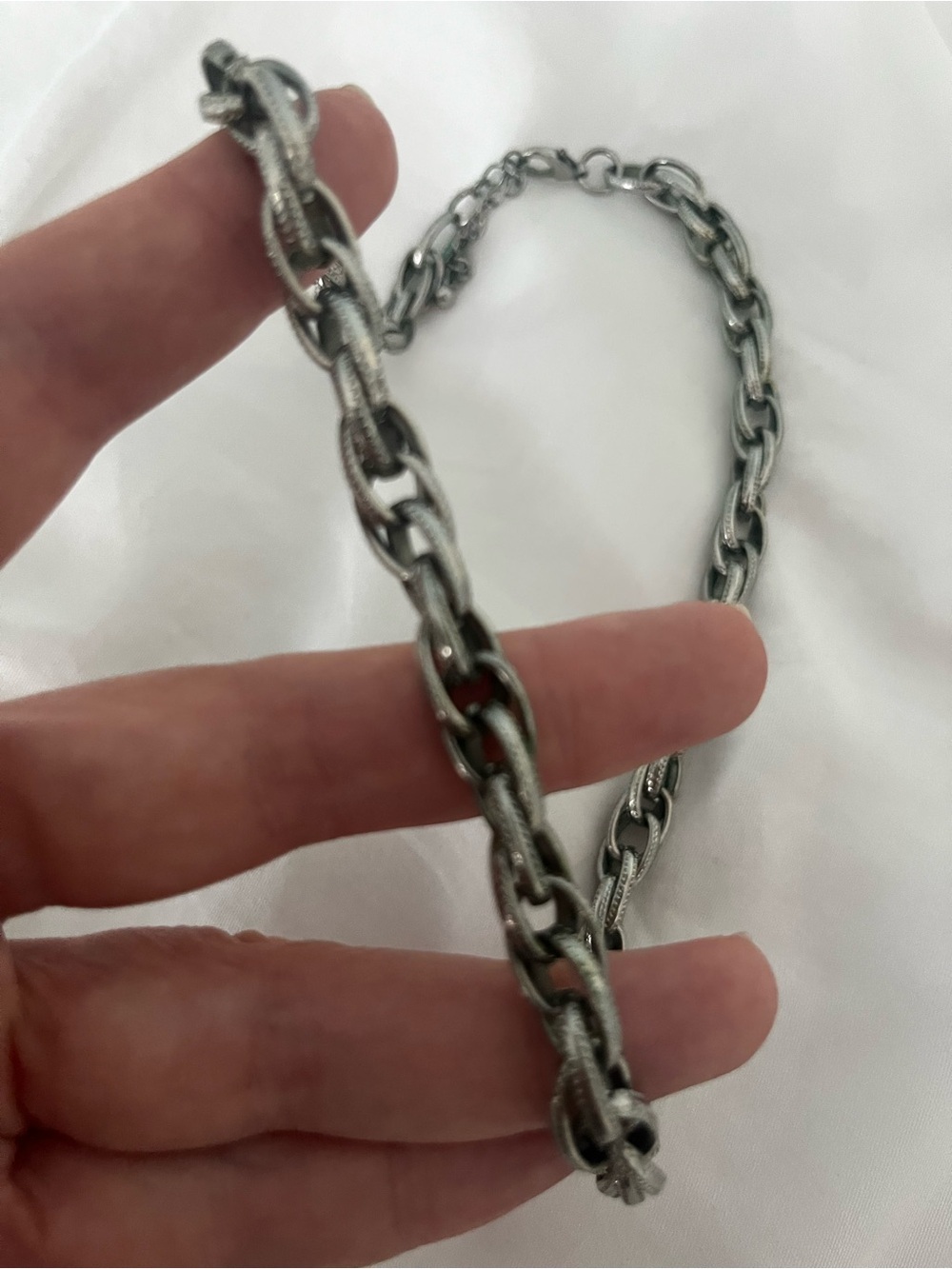 Vintage Silver Tone Chunky Chain Necklace | Textured Link Statement Necklace - Picture 3 of 6